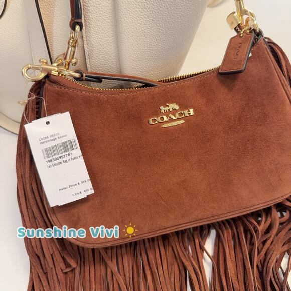 NWT Coach Coach Teri Shoulder Bag With Fringe CCC66, suede/Im/Vintage Brown - Picture 11 of 14